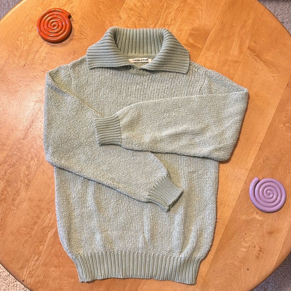 Misha and Puff Polo Sweater in Aqua